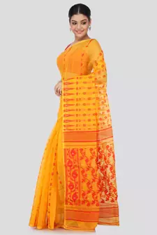 Yellow Pure Cotton Hand Woven Saree Without Blouse