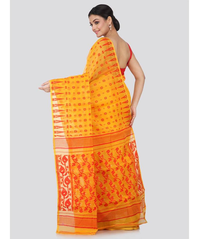 Yellow Pure Cotton Hand Woven Saree Without Blouse
