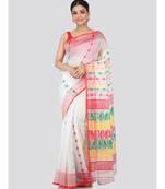 White Pure Cotton Hand Woven Saree Without Blouse
