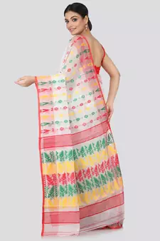 White Pure Cotton Hand Woven Saree Without Blouse