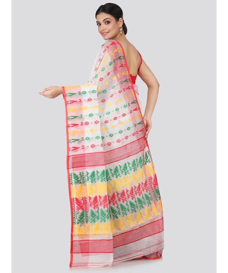 White Pure Cotton Hand Woven Saree Without Blouse