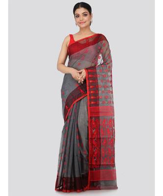 Grey Pure Cotton Hand Woven Saree Without Blouse 1