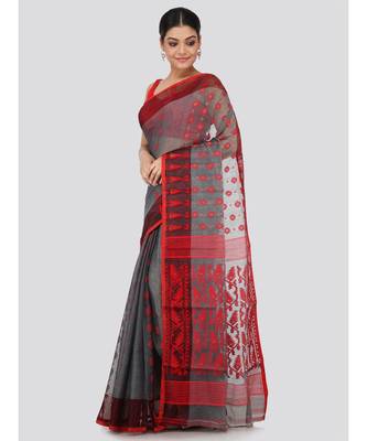 Grey Pure Cotton Hand Woven Saree Without Blouse 2
