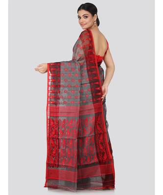 Grey Pure Cotton Hand Woven Saree Without Blouse 3
