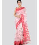 White Pure Cotton Hand Woven Saree Without Blouse