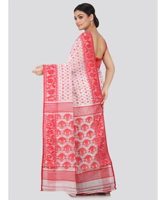 White Pure Cotton Hand Woven Saree Without Blouse 3