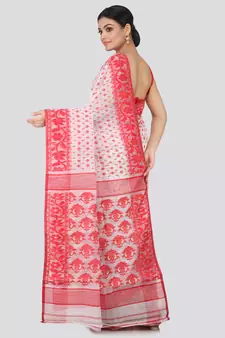 White Pure Cotton Hand Woven Saree Without Blouse