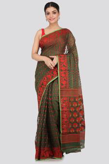 Green Pure Cotton Hand Woven Saree Without Blouse