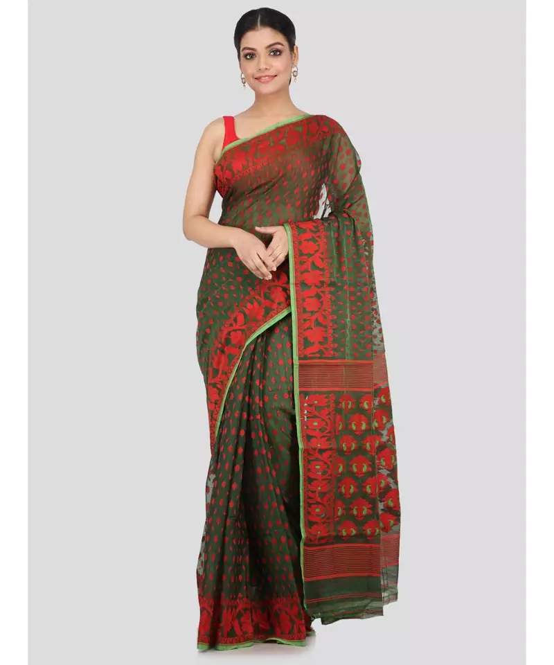 green pure cotton hand woven   saree