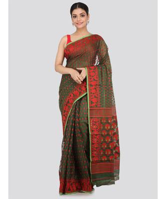 Green Pure Cotton Hand Woven Saree Without Blouse 1