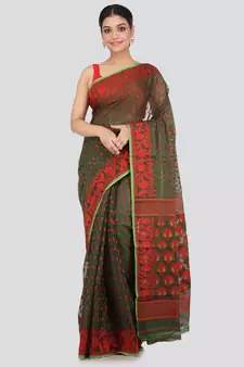 Green Pure Cotton Hand Woven Saree Without Blouse