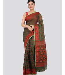 Green Pure Cotton Hand Woven Saree Without Blouse