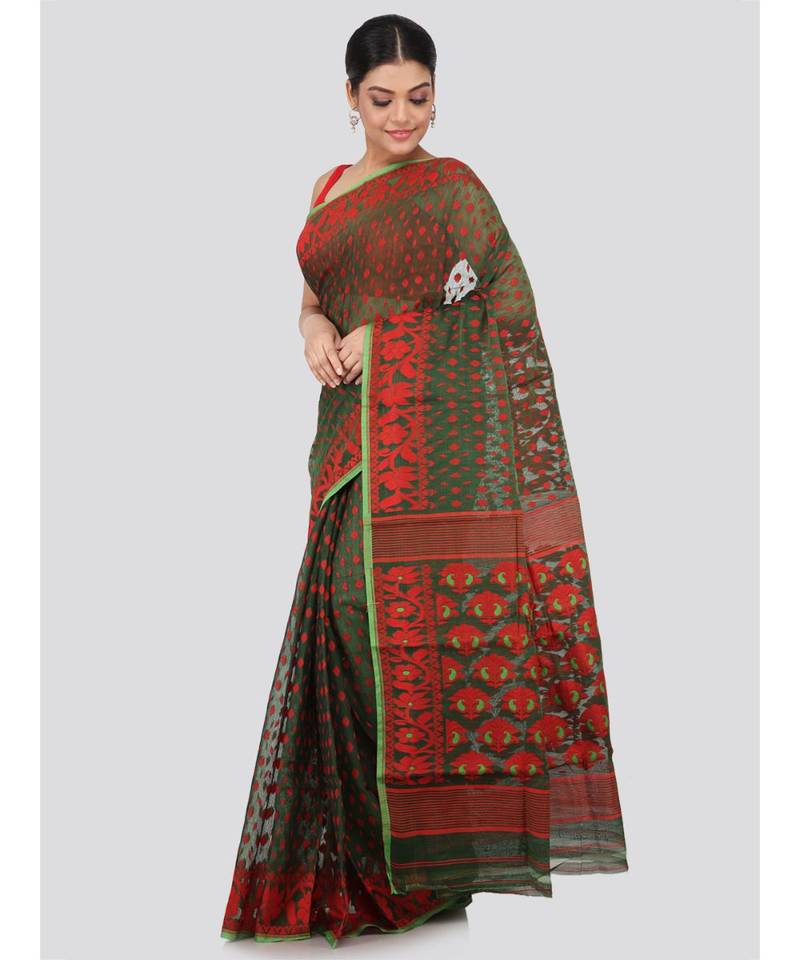 Green Pure Cotton Hand Woven Saree Without Blouse