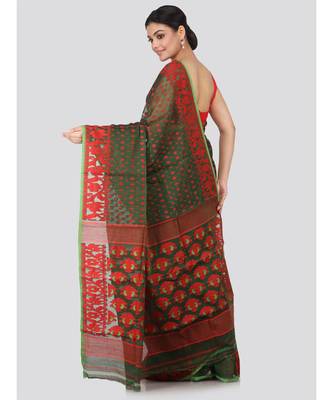 Green Pure Cotton Hand Woven Saree Without Blouse 3