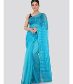 Blue Pure Cotton Hand Woven Saree Without Blouse