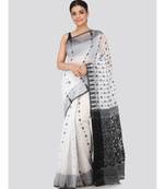 White Pure Cotton Hand Woven Saree Without Blouse