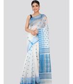 White Pure Cotton Hand Woven Saree Without Blouse