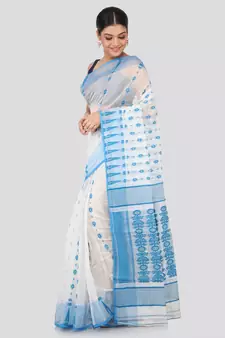 White Pure Cotton Hand Woven Saree Without Blouse