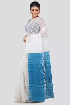 White Pure Cotton Hand Woven Saree Without Blouse