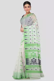 White Pure Cotton Hand Woven Saree Without Blouse