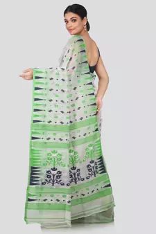 White Pure Cotton Hand Woven Saree Without Blouse