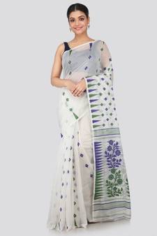 White Pure Cotton Hand Woven Saree Without Blouse
