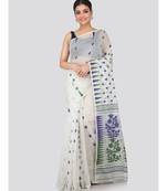 White Pure Cotton Hand Woven Saree Without Blouse