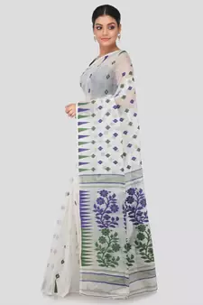 White Pure Cotton Hand Woven Saree Without Blouse