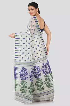 White Pure Cotton Hand Woven Saree Without Blouse