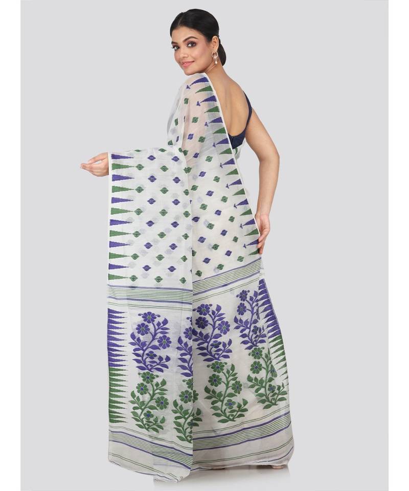 White Pure Cotton Hand Woven Saree Without Blouse