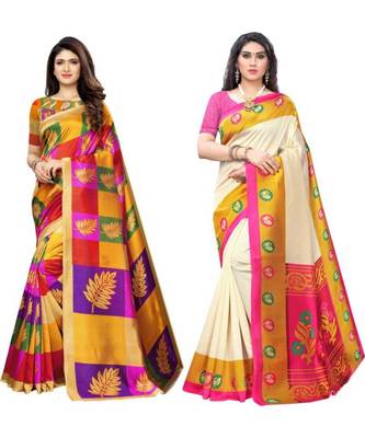 multicolor art silk printed combo saree & blouse 1
