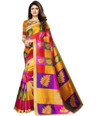 multicolor art silk printed combo saree & blouse 2