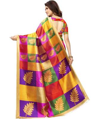 multicolor art silk printed combo saree & blouse 3