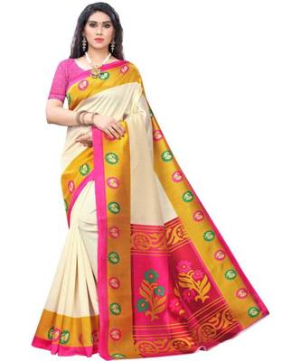multicolor art silk printed combo saree & blouse 5