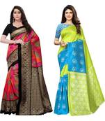 multicolor art silk printed combo saree & blouse