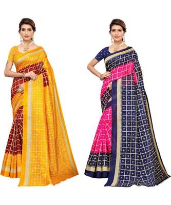 multicolor art silk printed combo saree & blouse 1