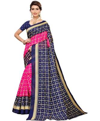multicolor art silk printed combo saree & blouse 5
