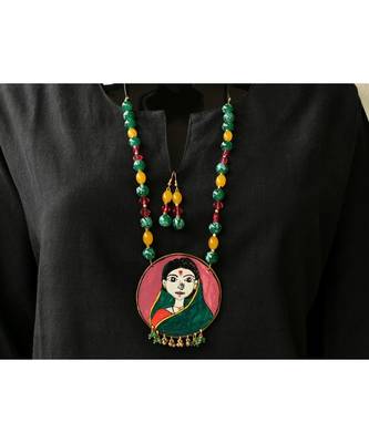 Multicolor metallic Brass   Necklace   pair of earrings & free gift 1