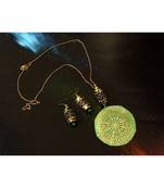 Green metallic Brass   Necklace   pair of earrings & free gift