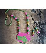 Pink metallic Brass   Necklace   pair of earrings & free gift