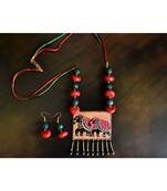 Multicolor metallic Brass   Necklace   pair of earrings & free gift