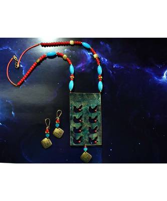 Blue metallic Brass   Necklace   pair of earrings & free gift 1