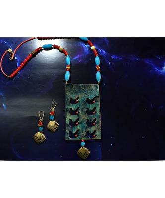 Blue metallic Brass   Necklace   pair of earrings & free gift 2