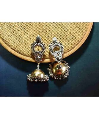 Gold metallic Brass   pair of earrings & free gift 1