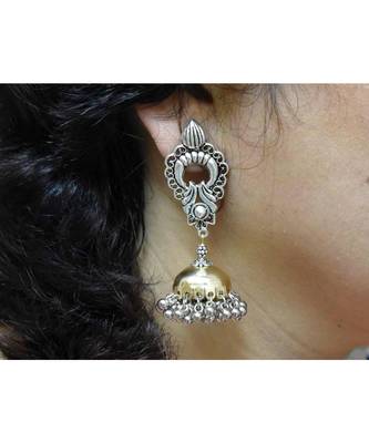 Gold metallic Brass   pair of earrings & free gift 2
