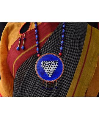 Blue metallic Brass   Necklace   pair of earrings & free gift 1