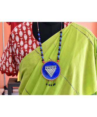 Blue metallic Brass   Necklace   pair of earrings & free gift 2