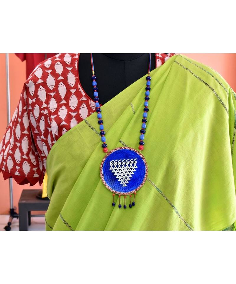 Blue metallic Brass   Necklace   pair of earrings & free gift