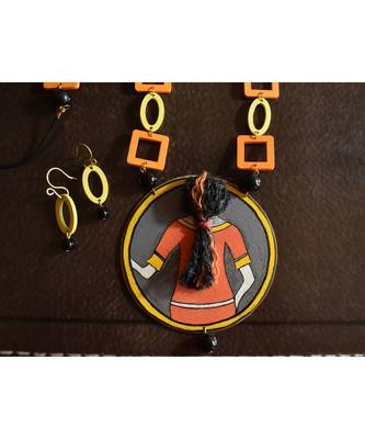 Multicolor metallic Brass   Necklace   pair of earrings & free gift 1