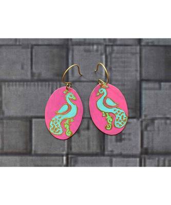 Pink metallic Brass   pair of earrings & free gift 1